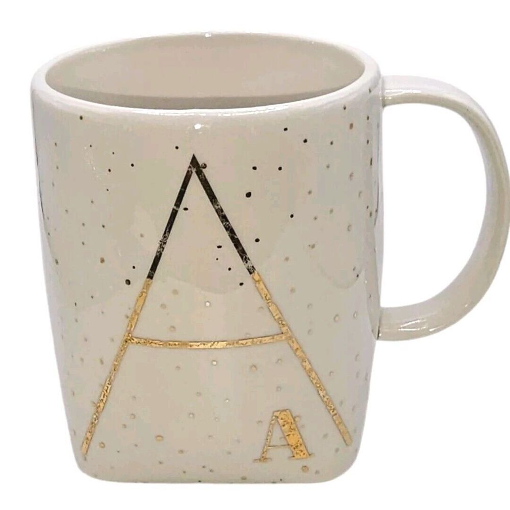 Anthropologie GILDED GOLD CONFETTI Monogram "A" Coffee‎ Tea Mug 16 Oz